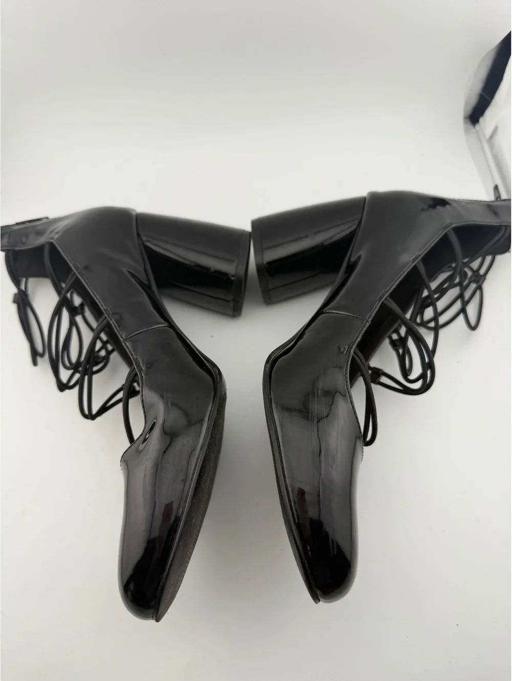 Nine West Kaede Glossy Black Lace-Up Pump Heels, Size 7